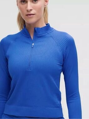 Lululemon Blue Quarter-Zip Ribbed Long-Sleeve Top